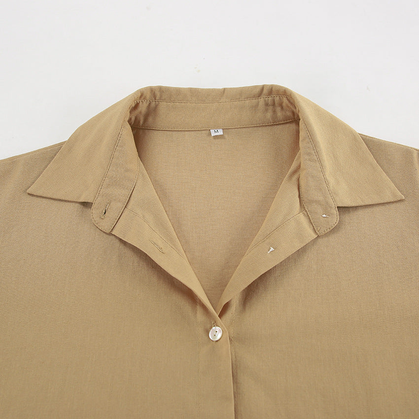 Dame afslappet linned skjorte og palazzo bukser sæt Stilla