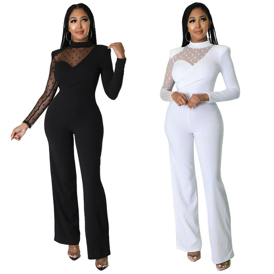 Dame Elegant Jumpsuit med transparente netdetaljer og stilfuldt design Stilla