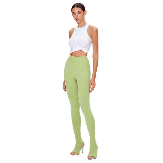 Dame strik leggings med høj talje og elastisk materiale Stilla