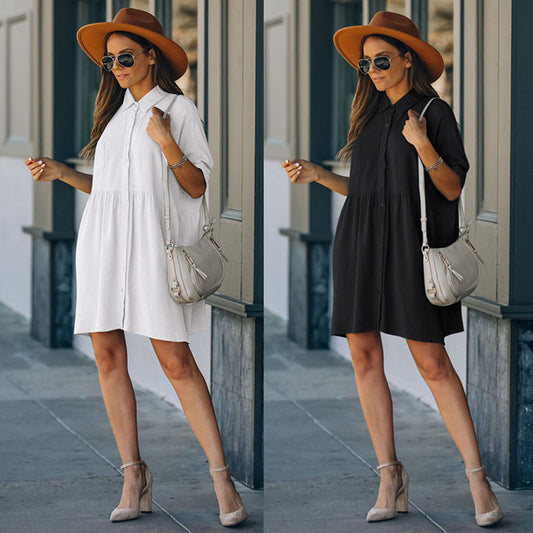 Dame afslappet skjorte kjole med cap ærmer og komfort pasform Stilla