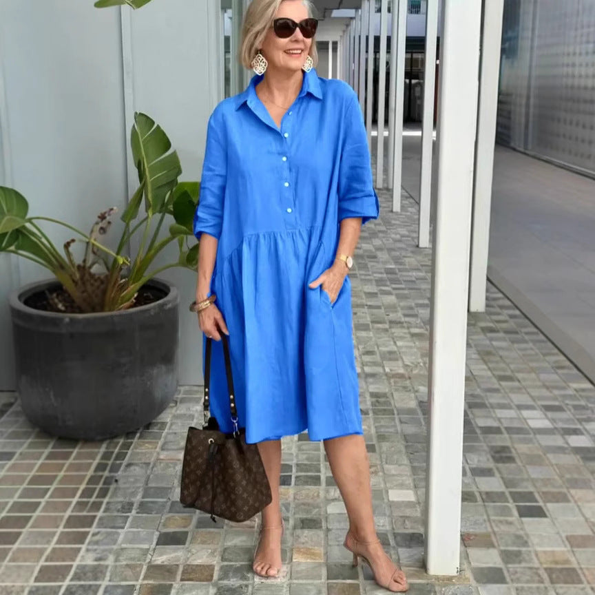 Dame afslappet skjortekjole med praktiske lommer og flæse detaljer Stilla