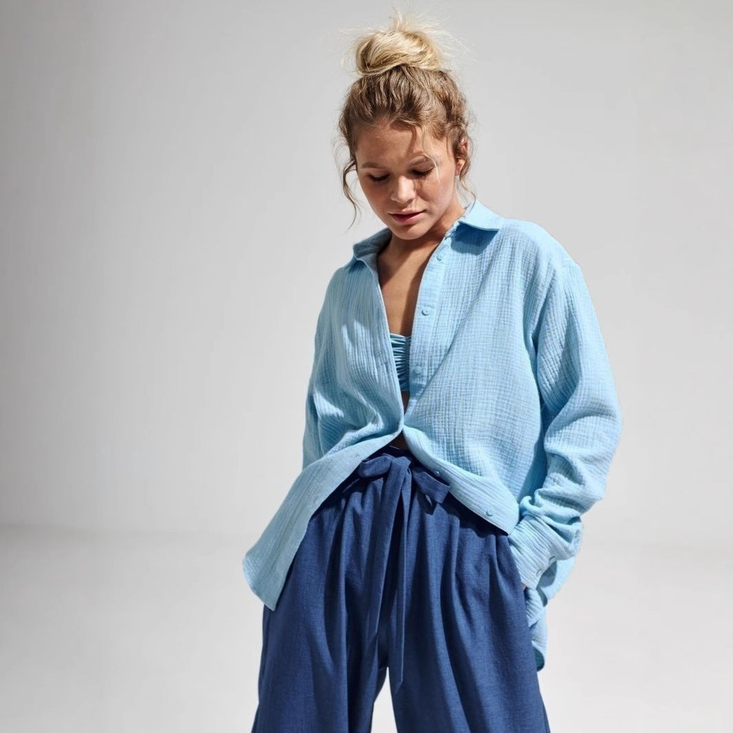 Dame afslappet skjorte bluse i åndbart materiale Stilla