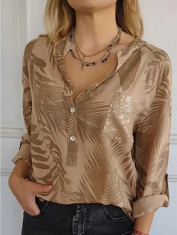 Dame Elegant Floral Knappeskjorte Stilla