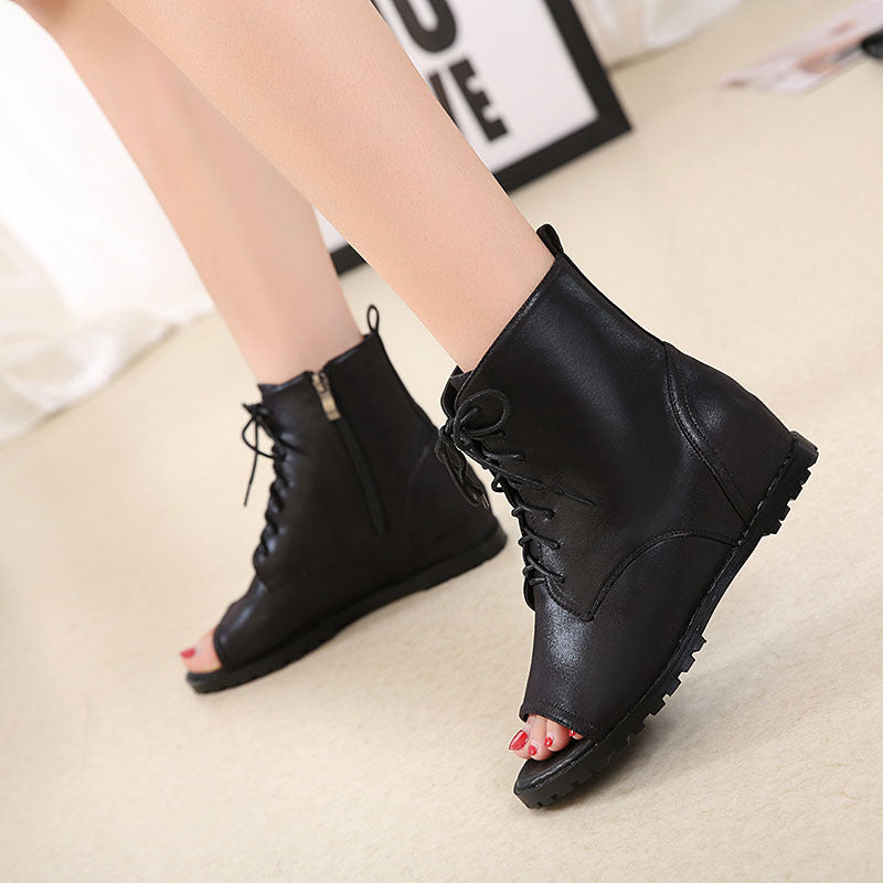 Dame Åben Tå Støvler med Snørebånd og Lynlås Stilla