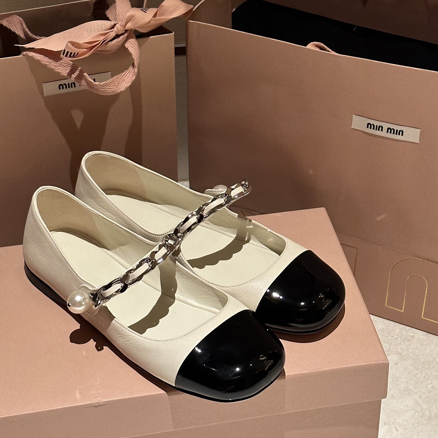 Dame Elegant Blokhæls Mary Jane Ballerinaer med dekorativ kæde-detalje Stilla