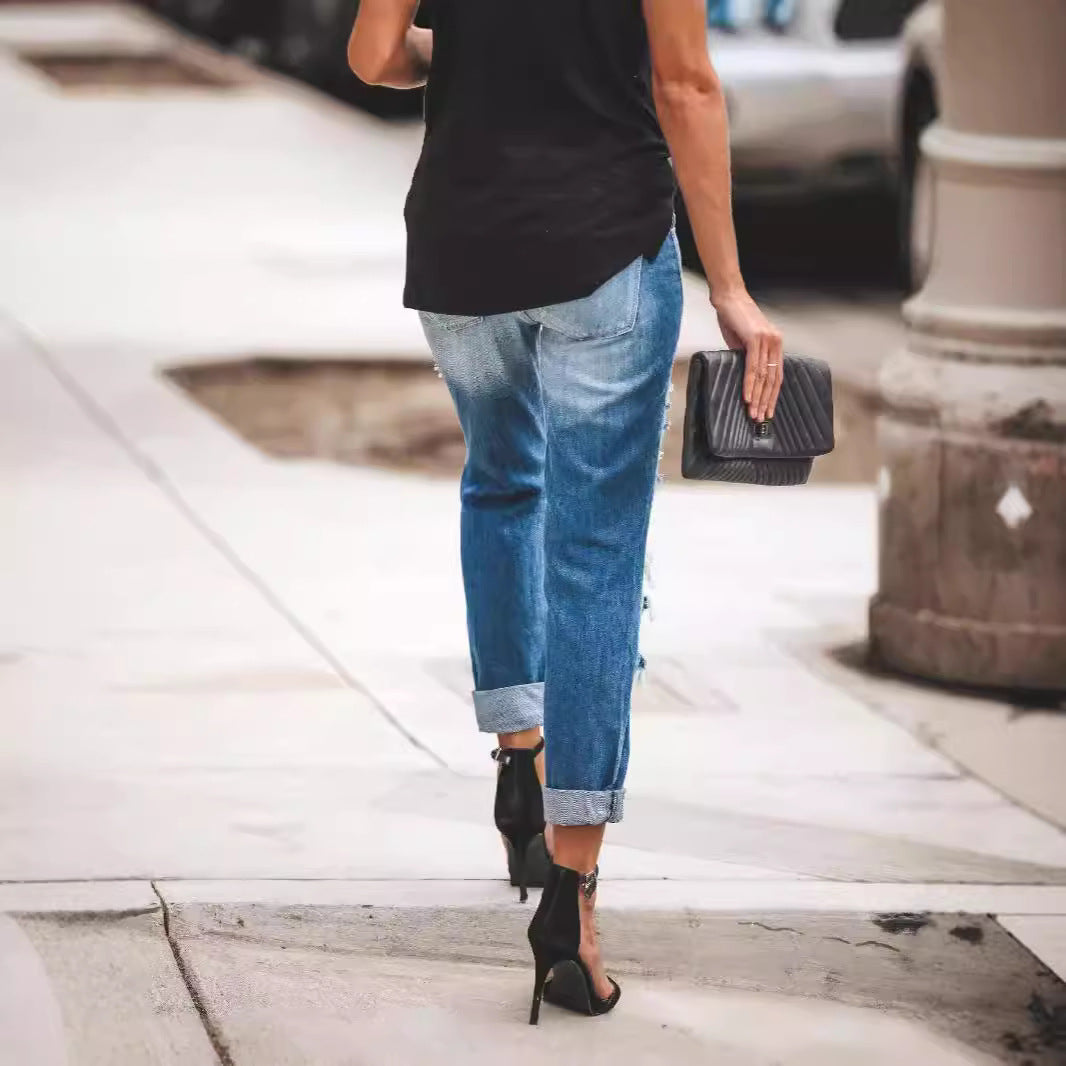 Dame Destroyed Mom-Jeans med afslappet snit Stilla