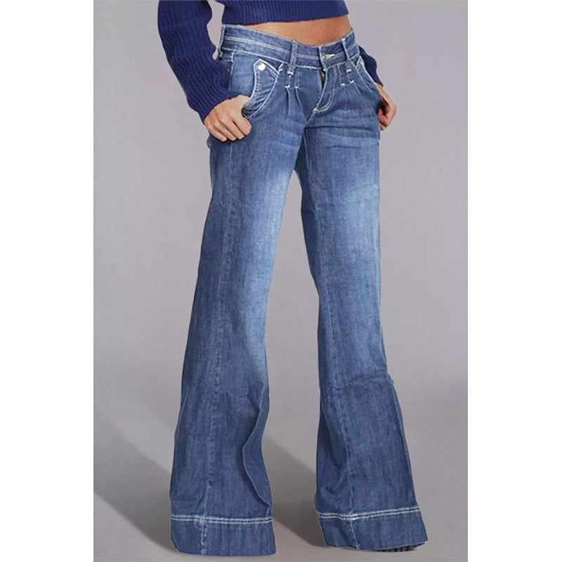 Dame Højhævede Bootcut Jeans med fortrængte vaskninger og udvidet ben Stilla