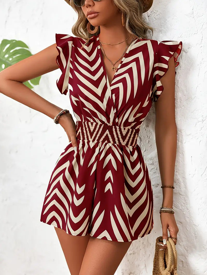Dame moderigtig kort jumpsuit med legende flæser og elastisk talje Stilla