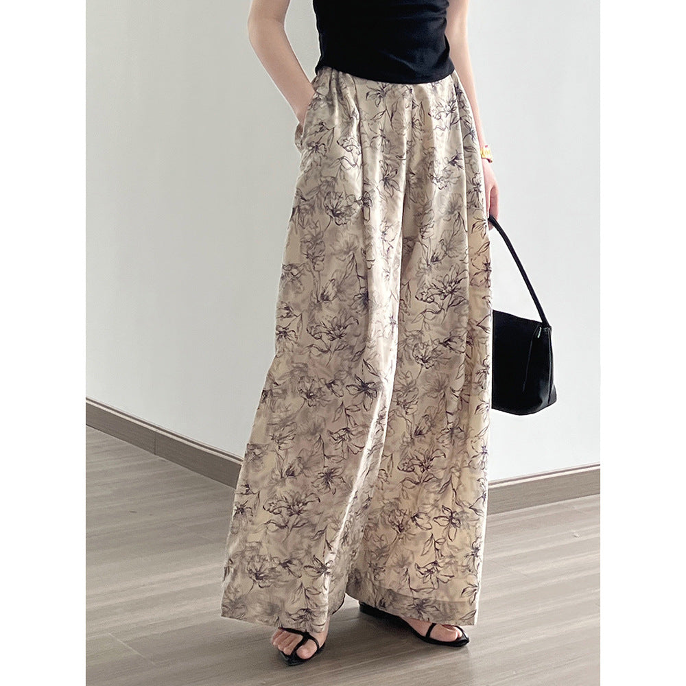 Dame elegant chiffon-bukser med blomsterdesign Stilla