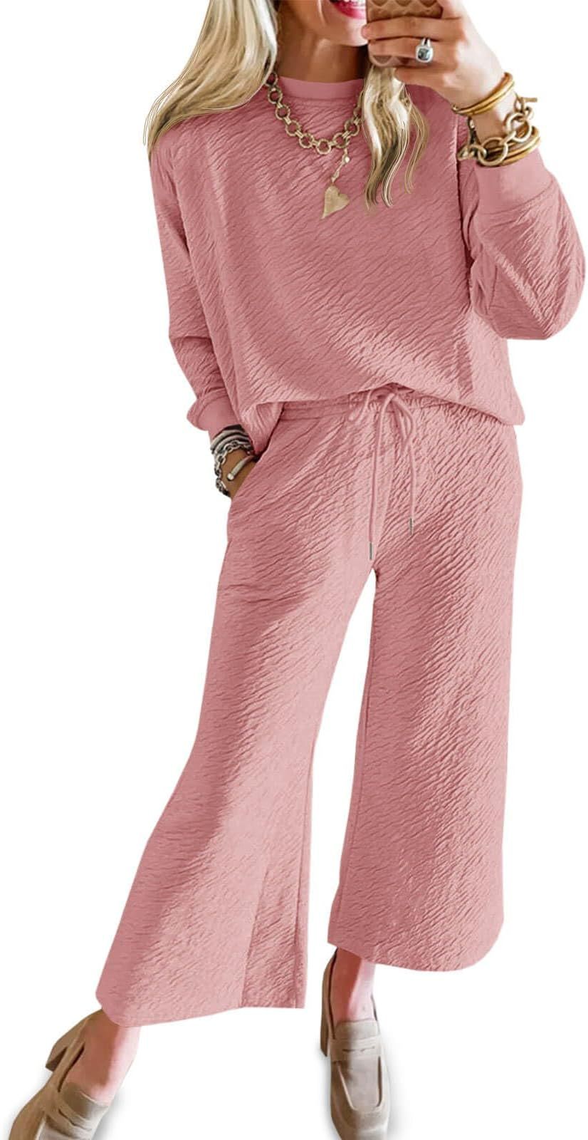 Dame afslappet lounge-sæt med tekstureret stof og elastisk linning Stilla