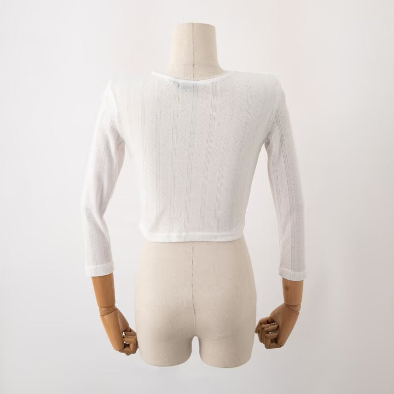 Dame Cropped Langærmet top med struktureret stof og knaplukning Stilla