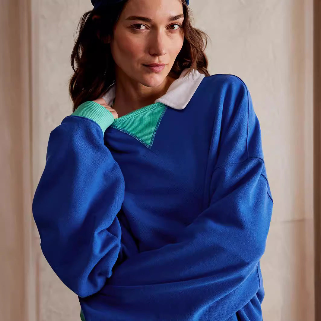Dame afslappet oversized sweatshirt med kontrasterende ribkanter og løs pasform Stilla