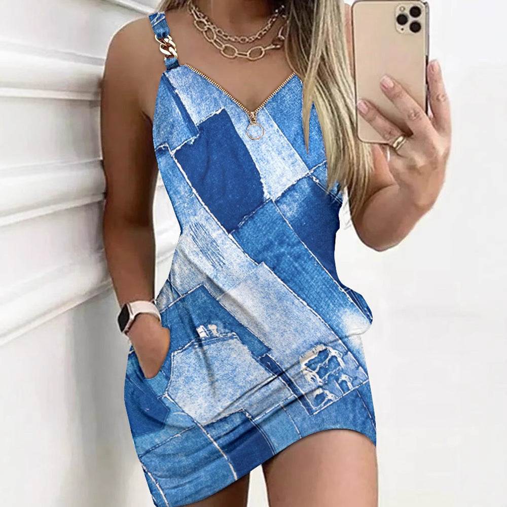 Dame Denim-overall med lynlås og lommer Stilla