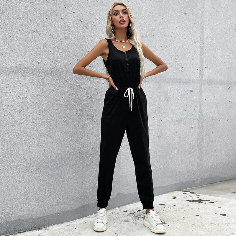 Dame jumpsuit med elastisk taljebånd og praktiske lommer Stilla