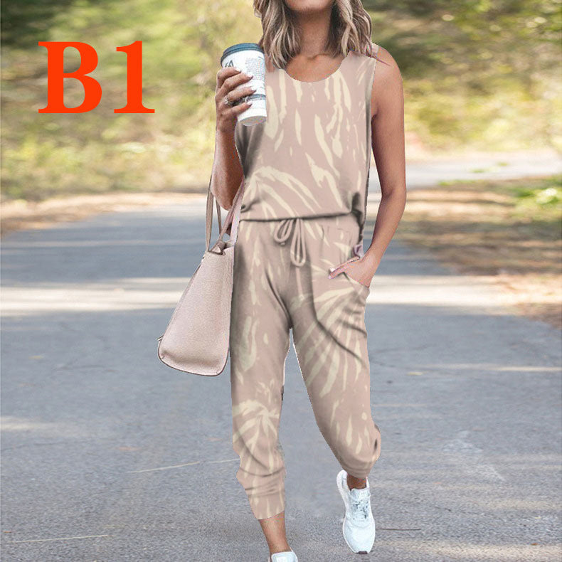 Dame Casual Jumpsuit med ærmeløs design og moderne batikmønster Stilla