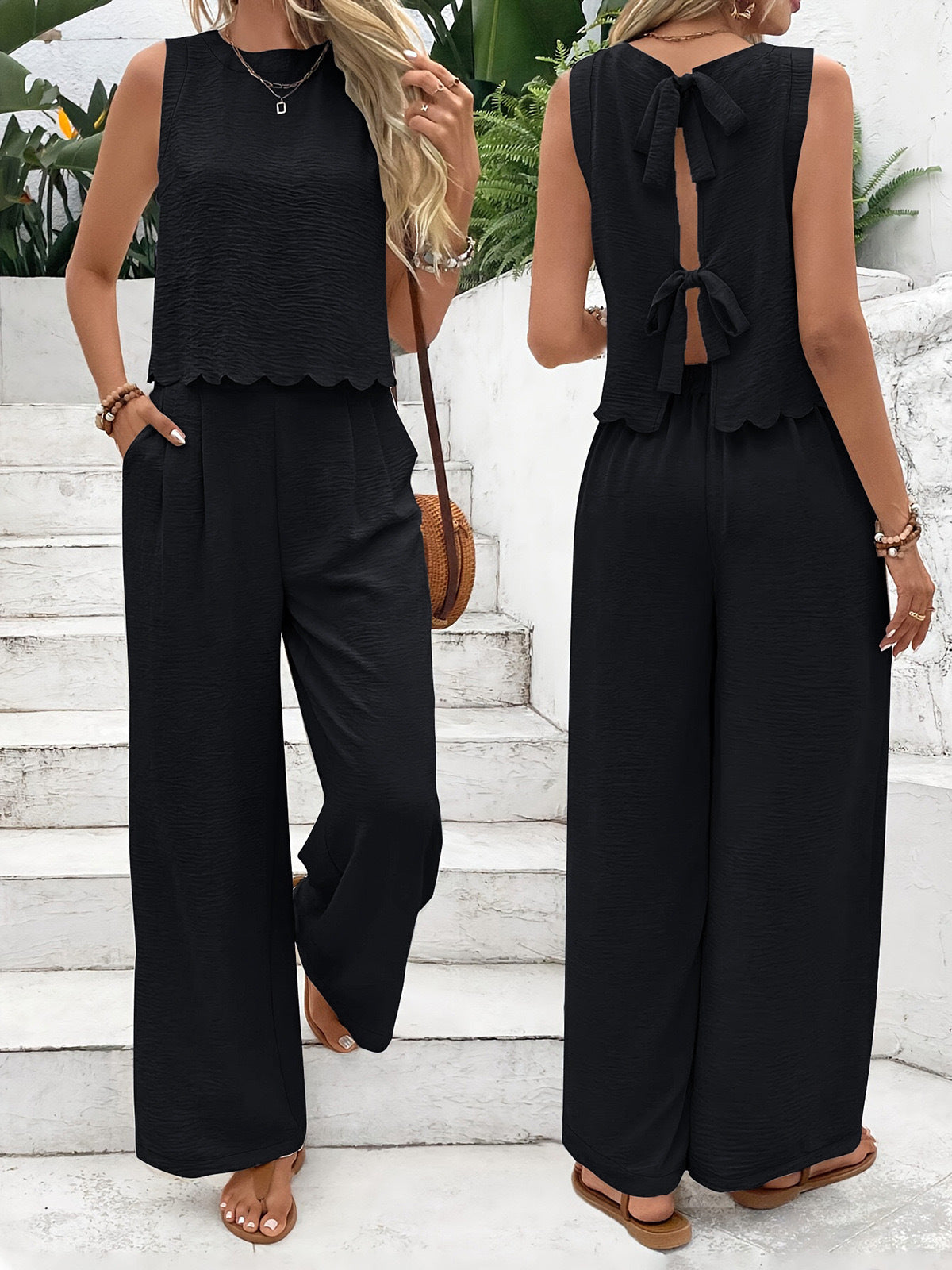Dame jumpsuit med elegant bælte og bredt ben Stilla