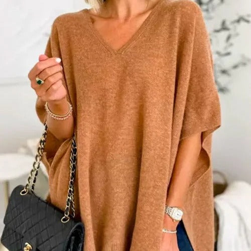 Dame Åben Forside V-Udskæring Poncho Pullover Stilla