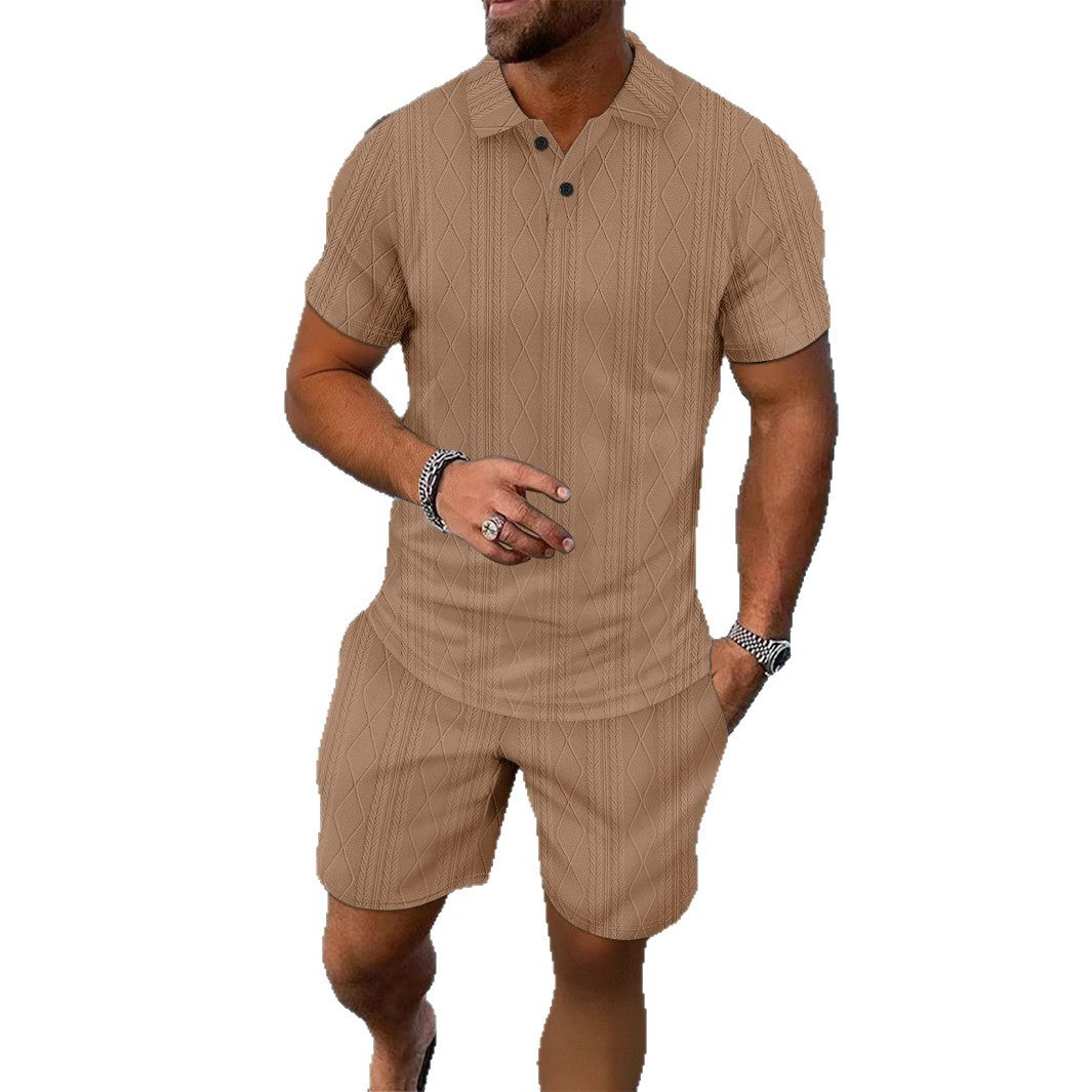 Herrer Strukturstrik Polo og Shorts Sæt Stilla