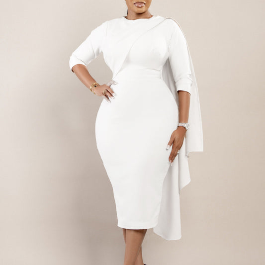 Dame Elegant kjole med asymmetrisk drapering og lange ærmer Stilla