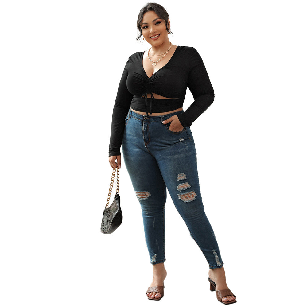 Dame elegant cropped langærmet skjorte med raffinerede snøre detaljer Stilla