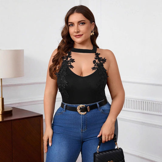 Dame højhalset bodysuit med florale spidsapplikationer Stilla