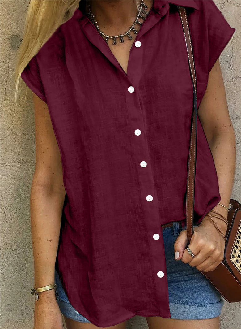 Dame afslappet kortærmet skjorte bluse i åndbart lin Stilla