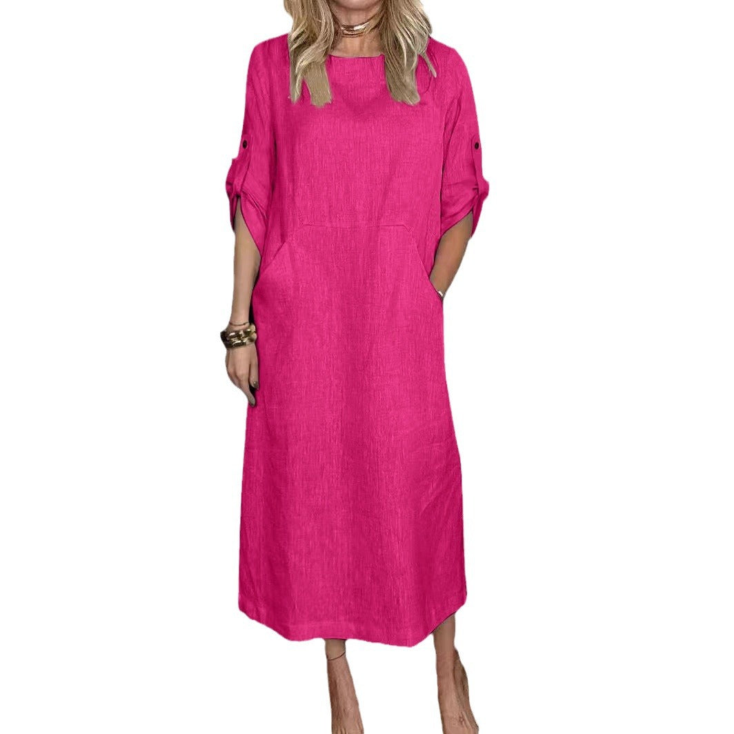 Dame afslappet midi-kjole med praktiske lommer Stilla