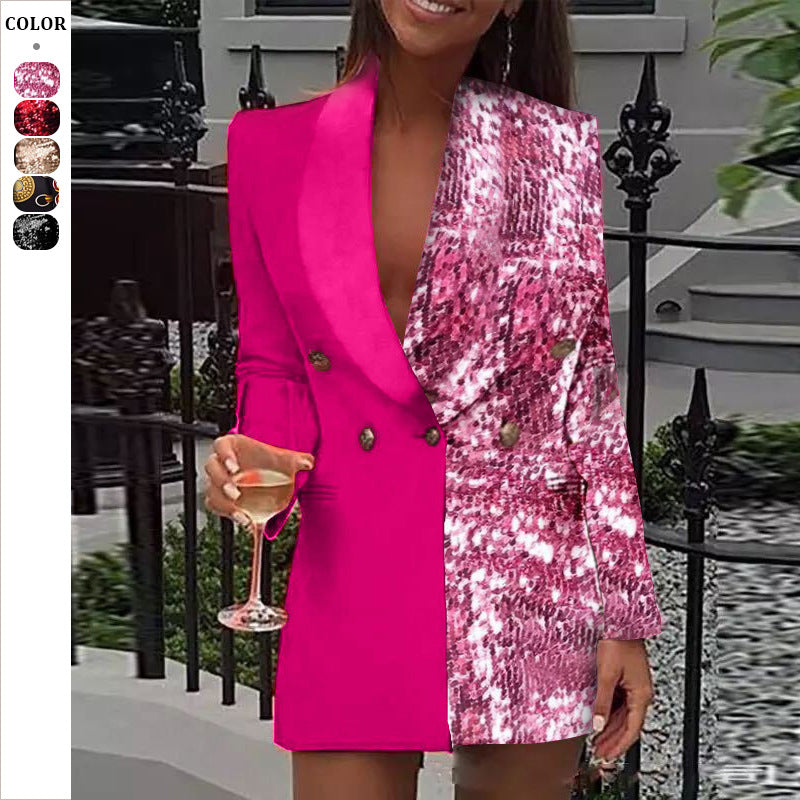 Dame Elegant Blazer-kjole med kreative trykdetaljer og figursyet silhuet Stilla