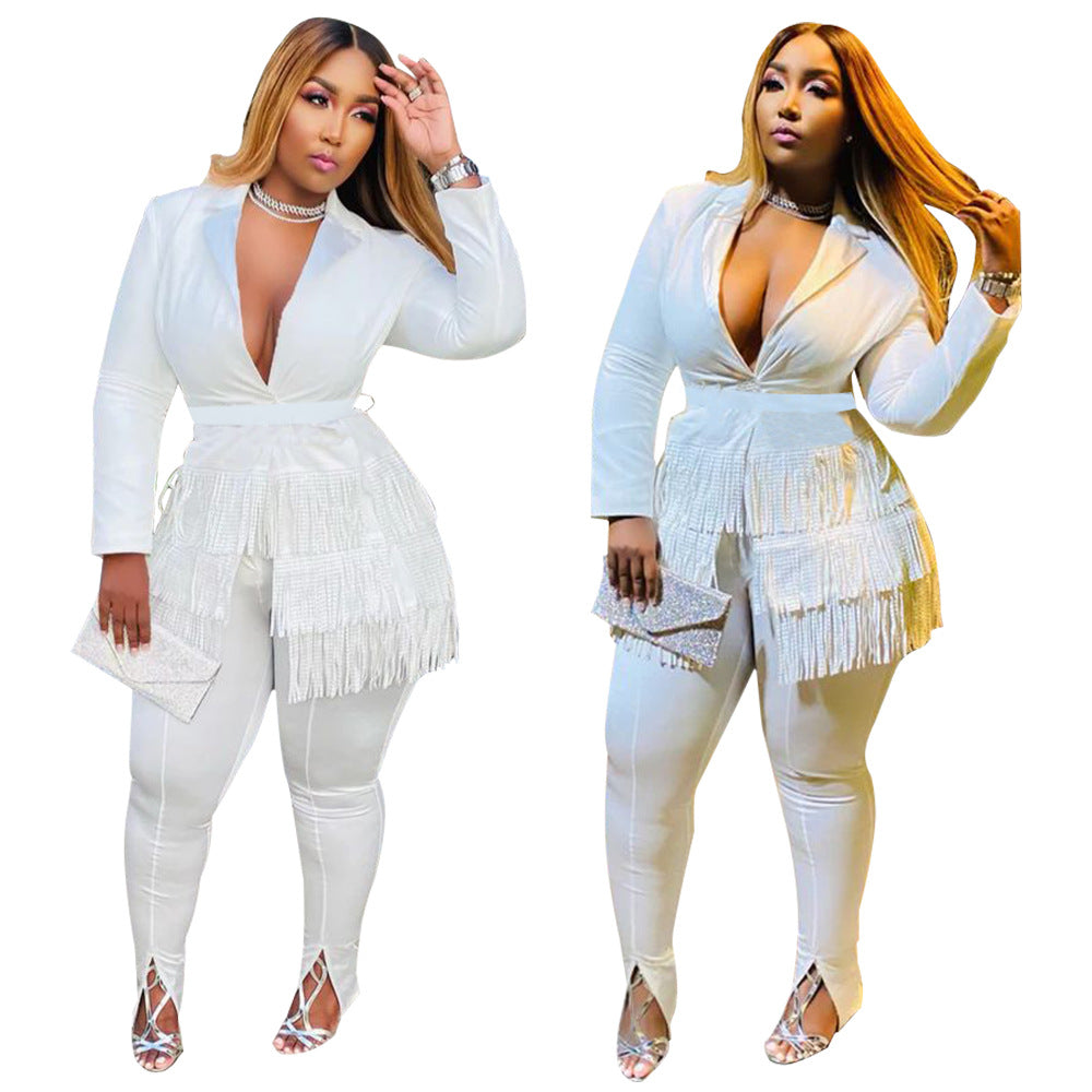 Dame jumpsuit med frynset design Stilla