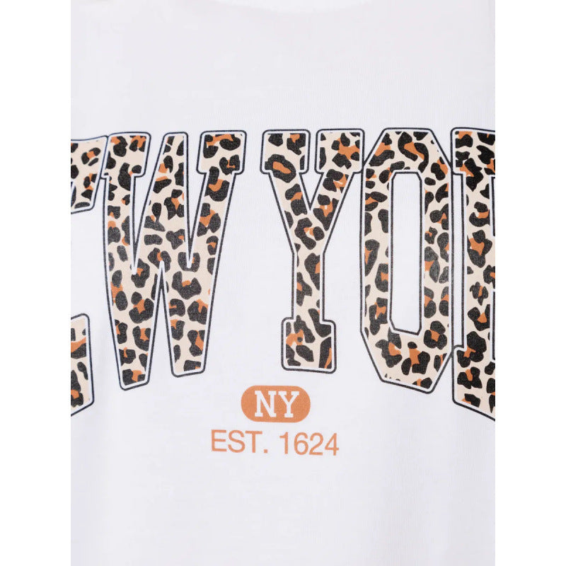 Dame afslappet T-shirt med iøjnefaldende New York leopardtrykt Stilla