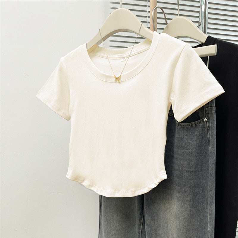 Dame Cropped Kortærmet Basic T-Shirt Stilla