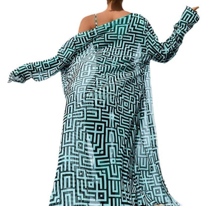 Dame badetøj sæt med luftig cover-up jakke og trendy geometrisk mønster Stilla