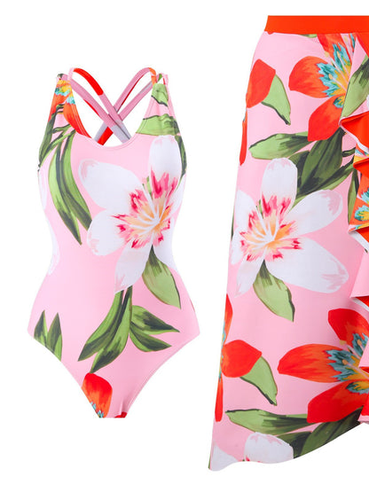 Dame badetøj sæt med blomsterdesign og mode ruffle detaljer Stilla