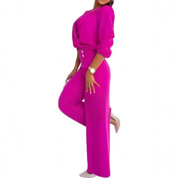 Dame elegant kombination af blazer og brede bukser Stiila