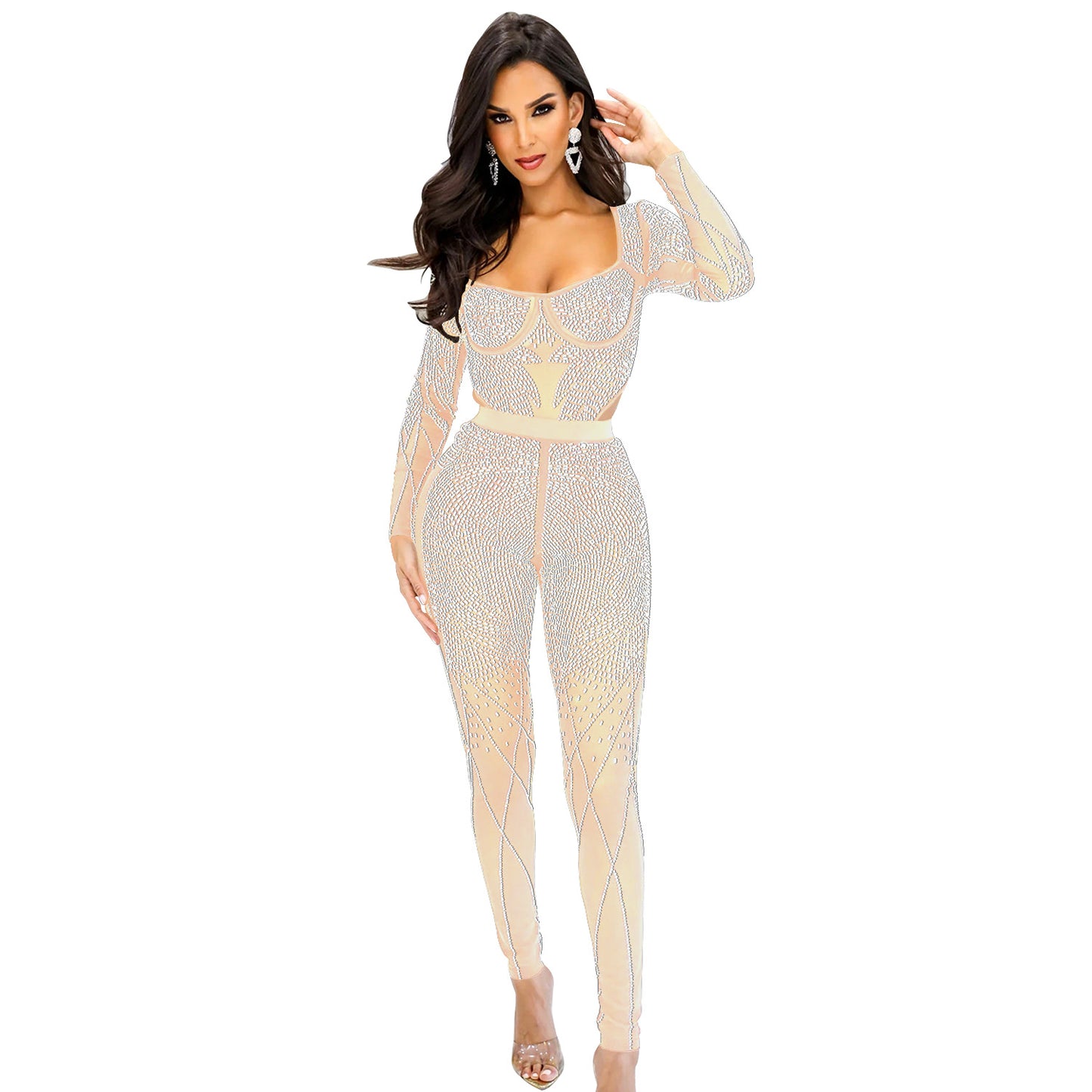 Dame Glamourøst Jumpsuit med Strassdekorationer og elegant design Stilla