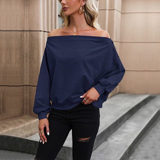 Dame afslappet Off-Shoulder Sweatshirt med dekorative knapper Stilla