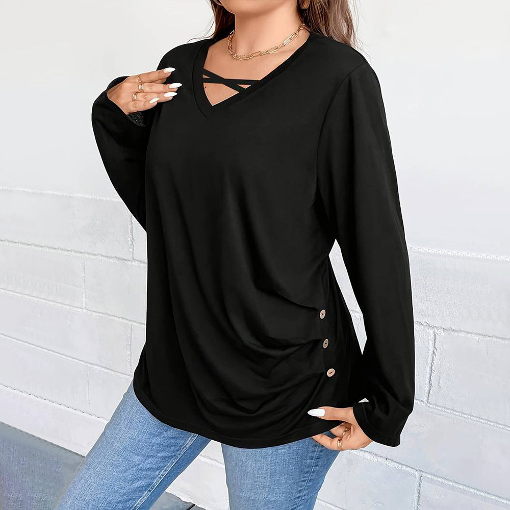 Dame afslappet langærmet skjorte med moderigtige cut-outs og knapdetaljer Stilla