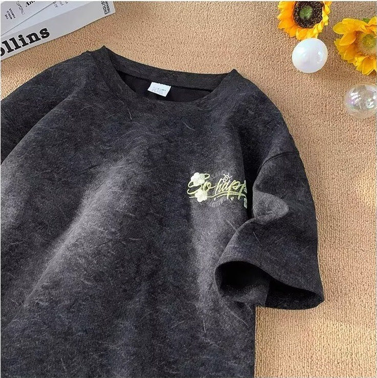 Dame afslappet oversized T-shirt med kreativt fronttryk Stilla