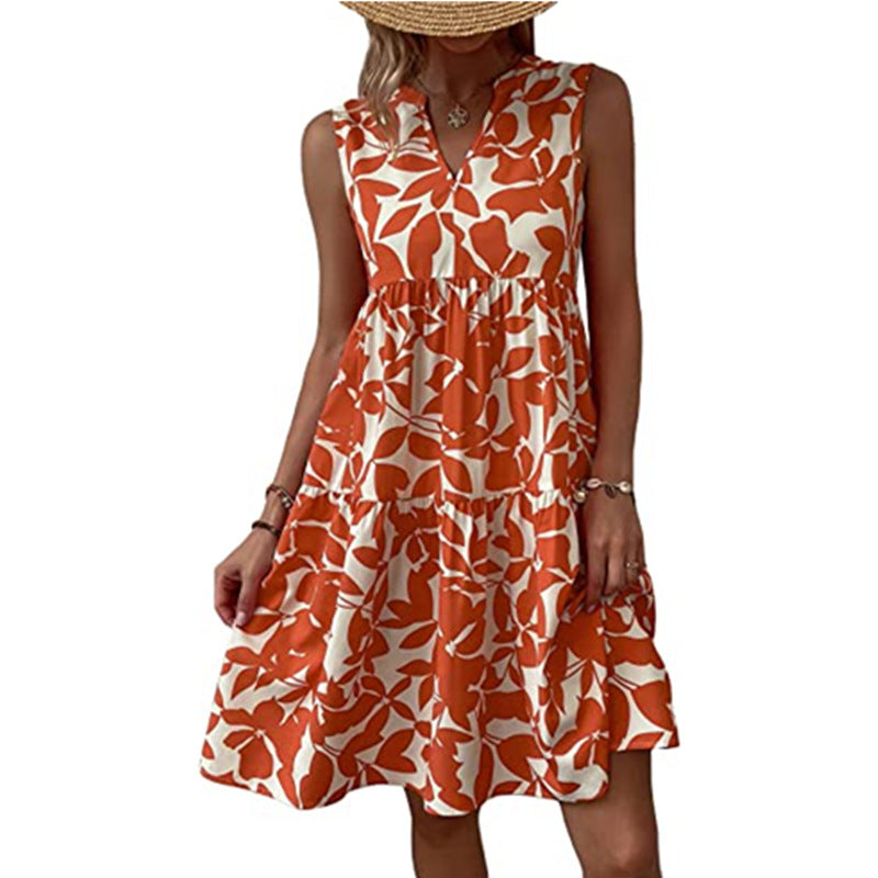 Dame afslappet sommerkjole med V-hals og taljebånd Stilla