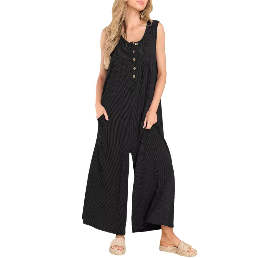 Dame casual jumpsuit med knapdetaljer og bredt skåret ben Stiila