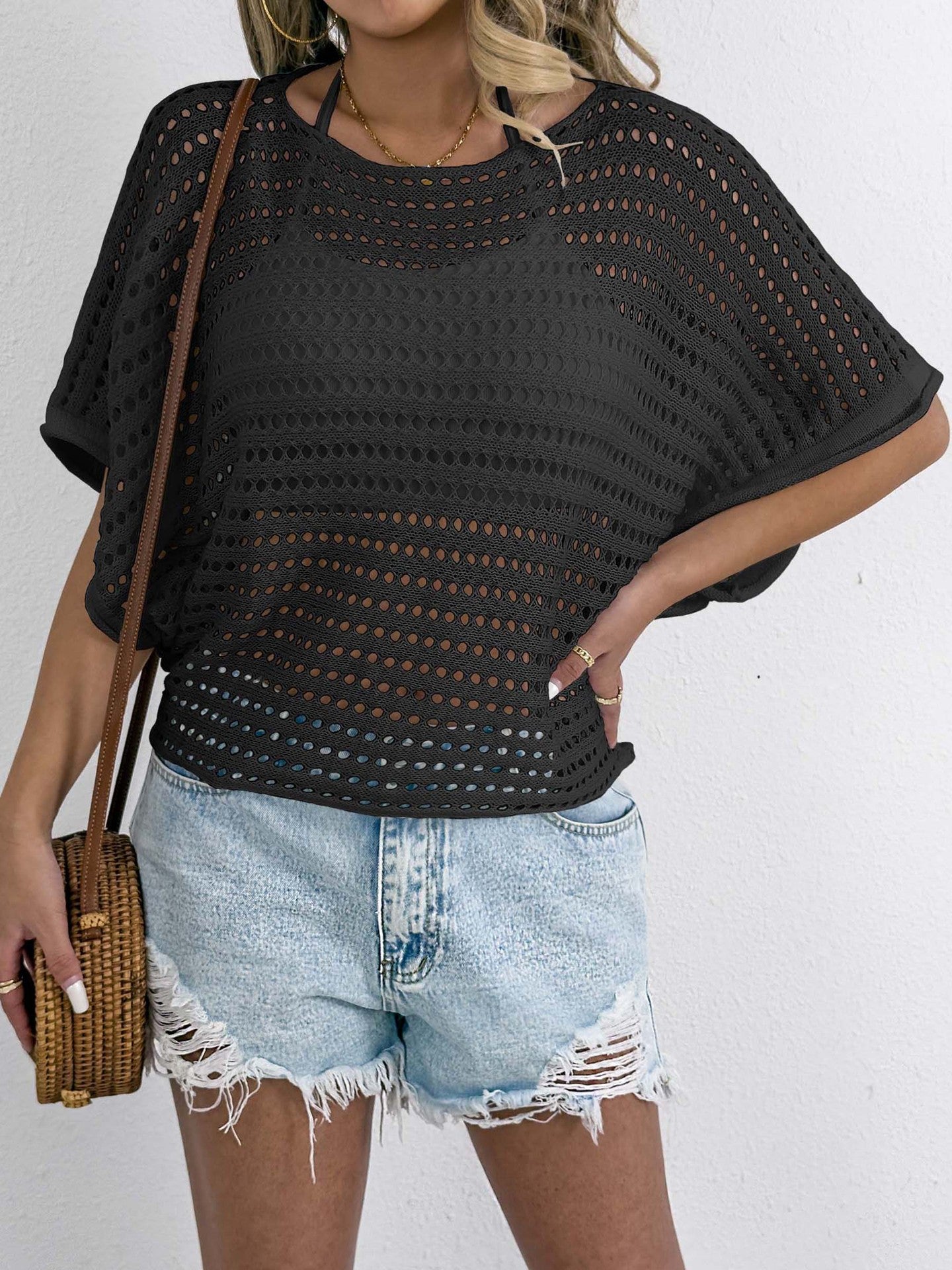 Dame Åben Webart Hæklet Overtræk Top Stilla