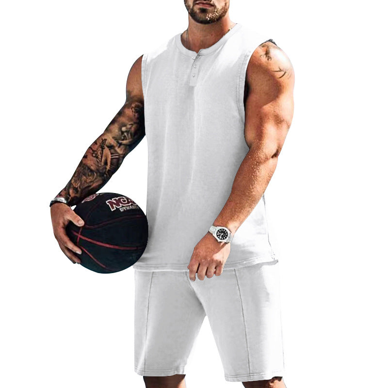 Herrer ærmeløs træningsoverdel og shorts-sæt lavet af åndbart materiale Stilla