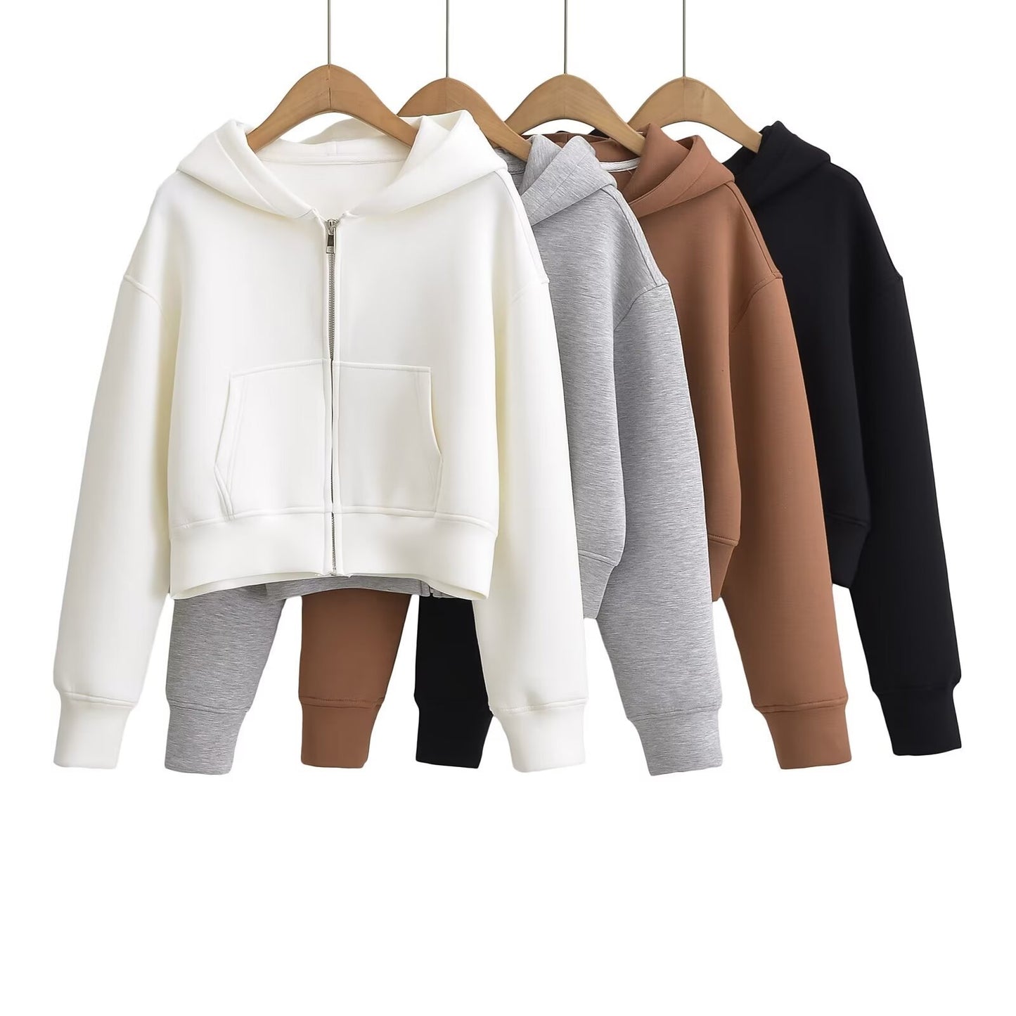 Dame cropped hættetrøje med smart lynlås og blødt materiale Stilla