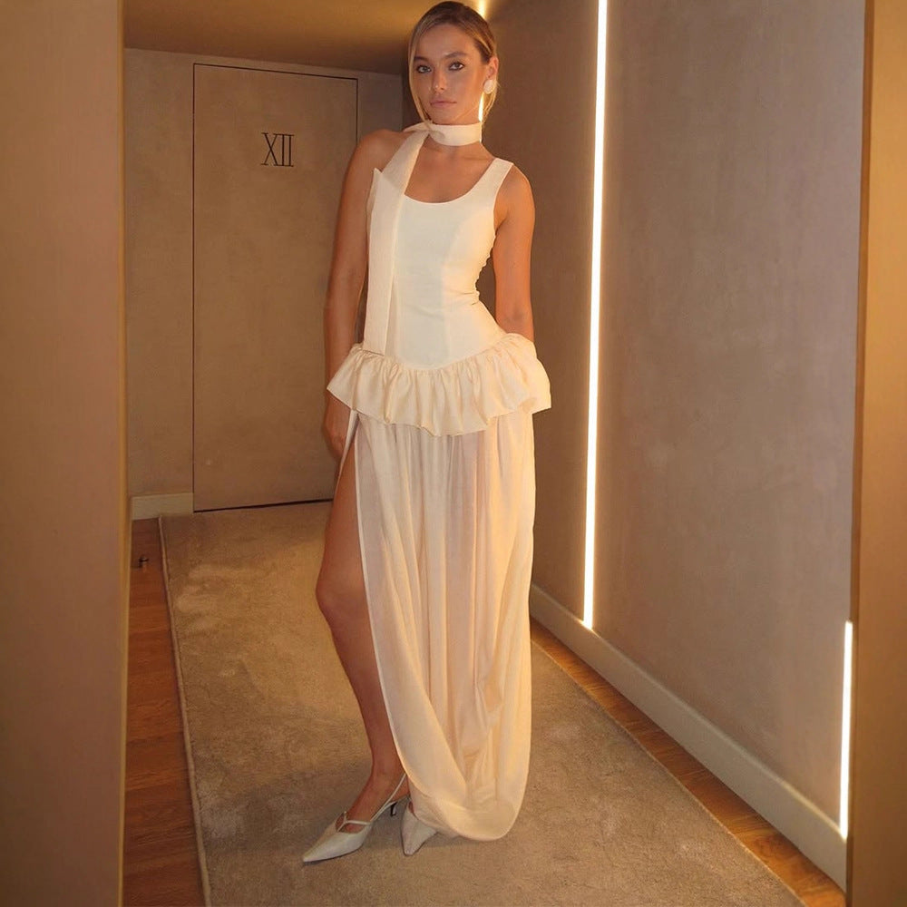 Dame Eksklusiv Maxikjole med voluminøs Flæsekant Stilla