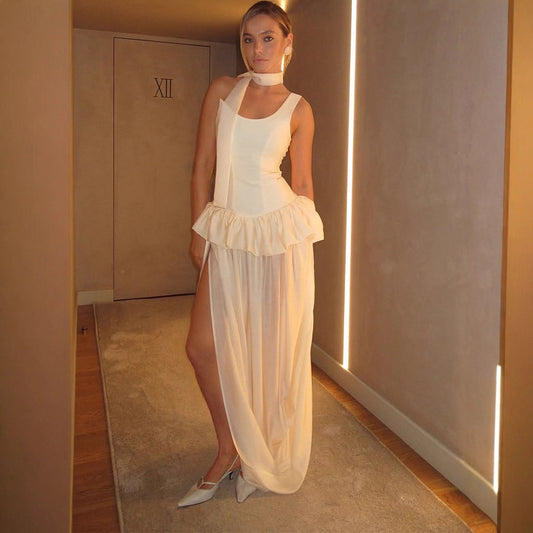 Dame Eksklusiv Maxikjole med voluminøs Flæsekant Stilla