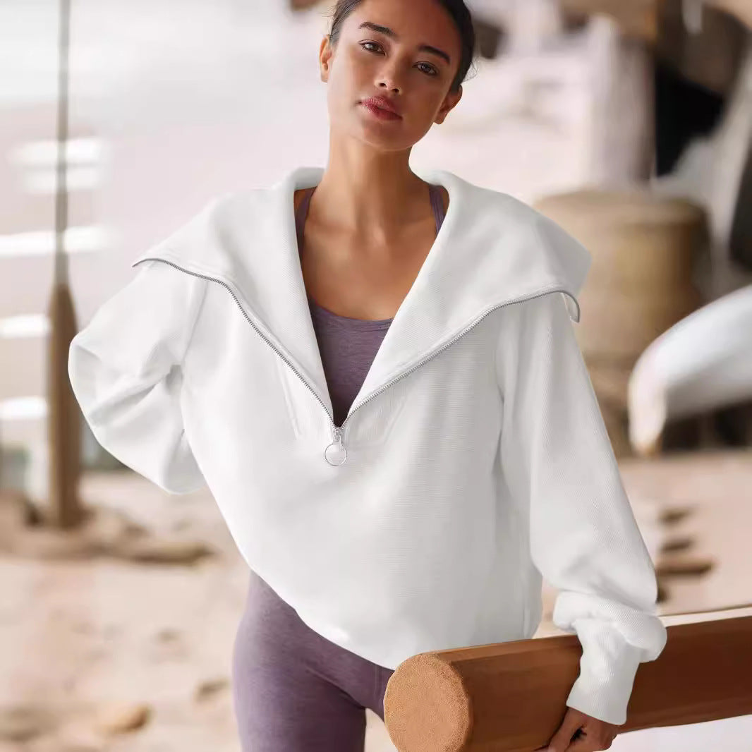 Dame moderigtig oversized sweater med høj krave og lynlås Stilla