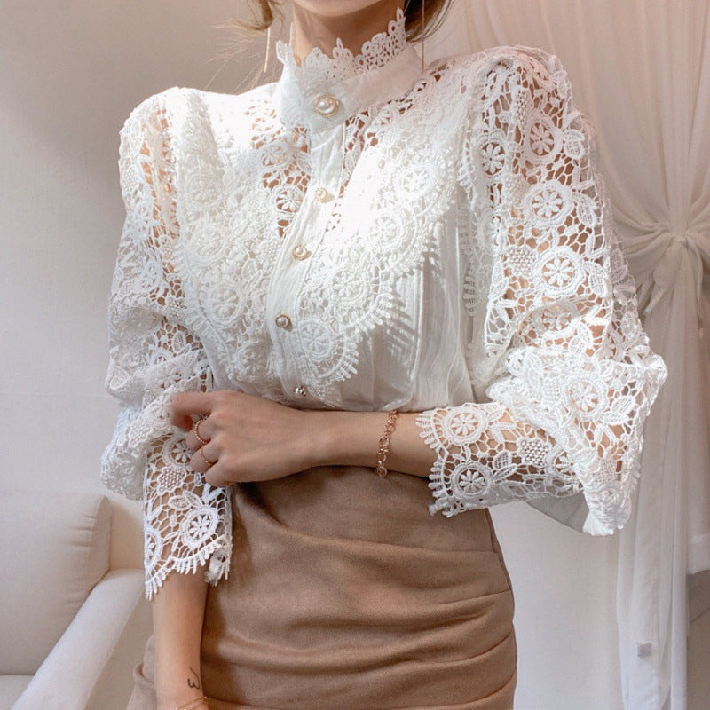 Dame elegant blonde bluse med pufærmer Stilla