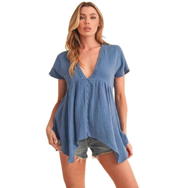 Dame afslappet bluse med asymmetrisk kant Stilla