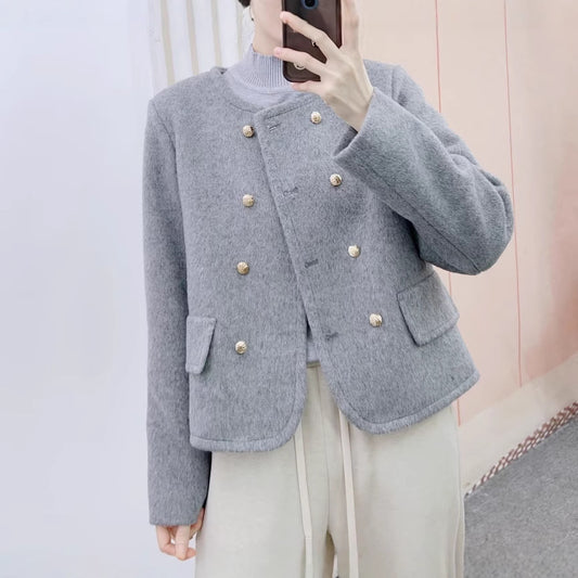 Dame elegant Boucle-jakke med gyldne knapdetaljer Stilla