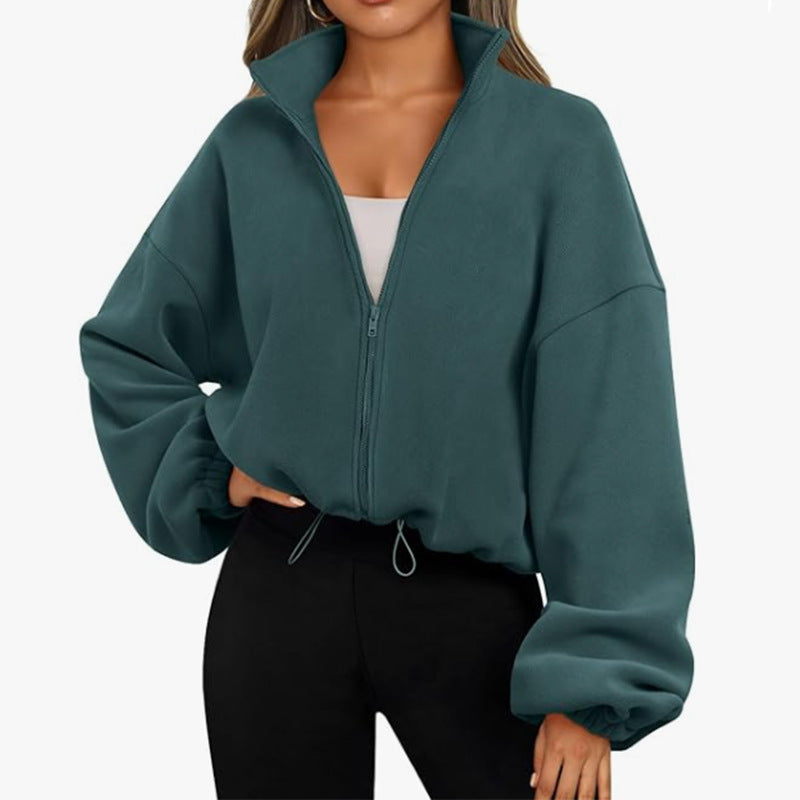 Dame afslappet jakke med høj krave og lynlås Stilla